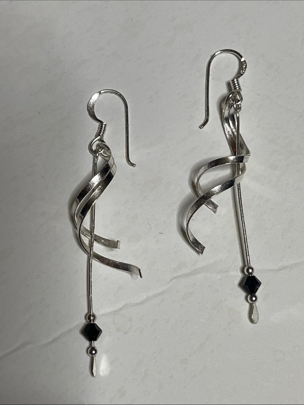 Sundance Silver Spiral Drop Earrings with Black Bead